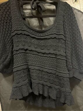 Astr Women’s Knit Pointelle Pullover Sweater -black